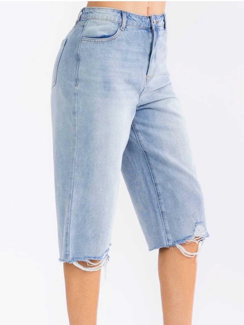 A630 Washed Denim Capri Bermuda Shorts